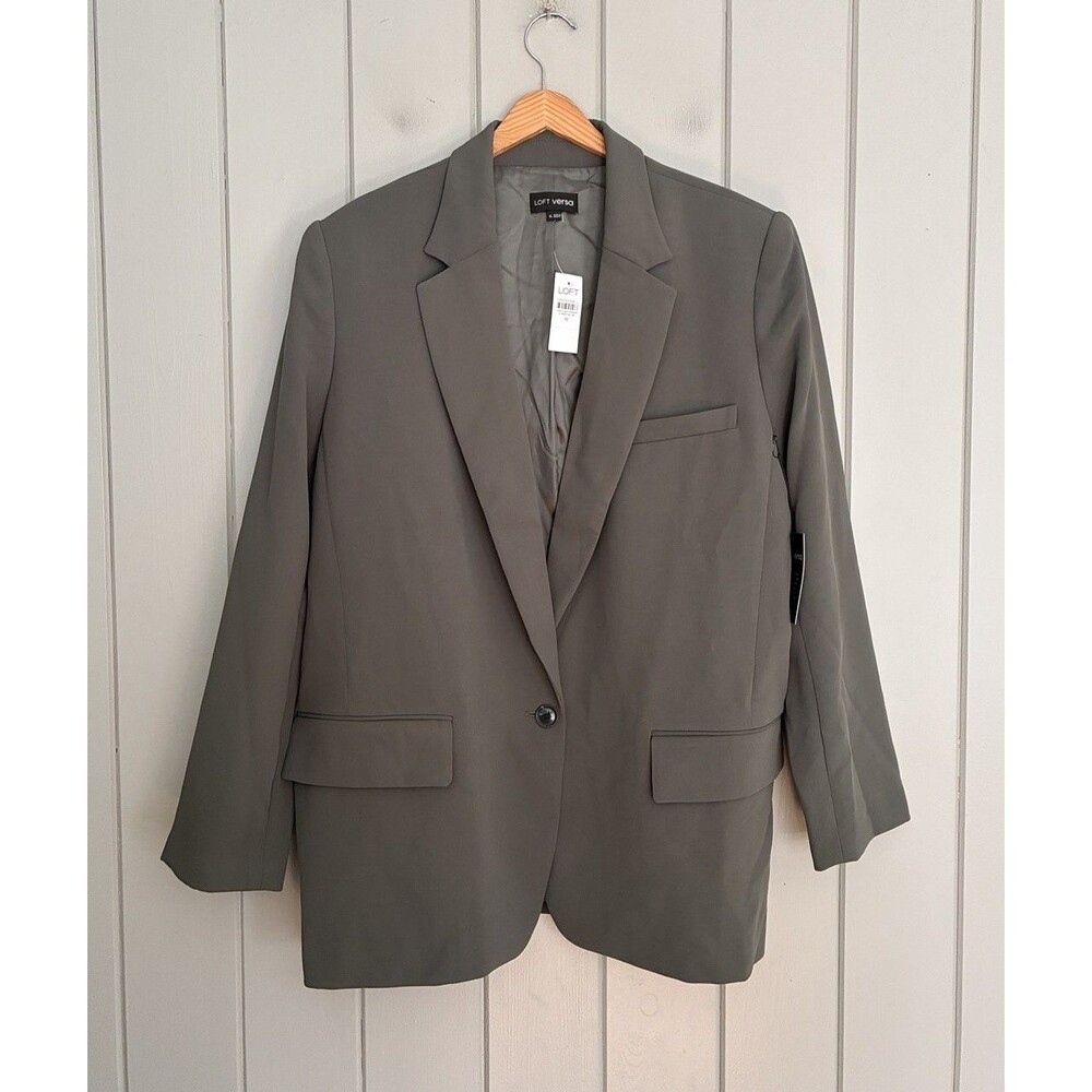 NWT Ann Taylor Loft Versa Olive Green Crepe Drapde Oversized Blazer Jacket 16